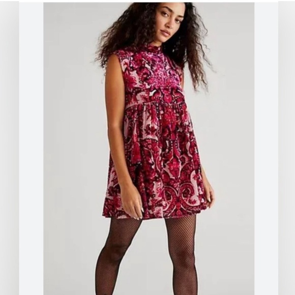 Free people - All the Time Velvet Mini Dress - Color - Berry Combo - Picture 1 of 4